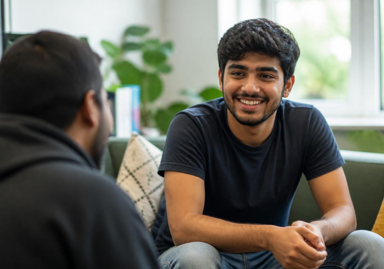 A man in a supportive one-to-one mentoring conversation